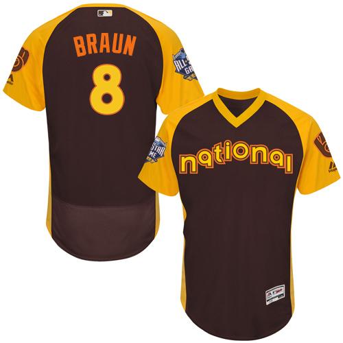 Brewers #8 Ryan Braun Brown Flexbase Authentic Collection 2016 All-Star National League Stitched MLB Jersey